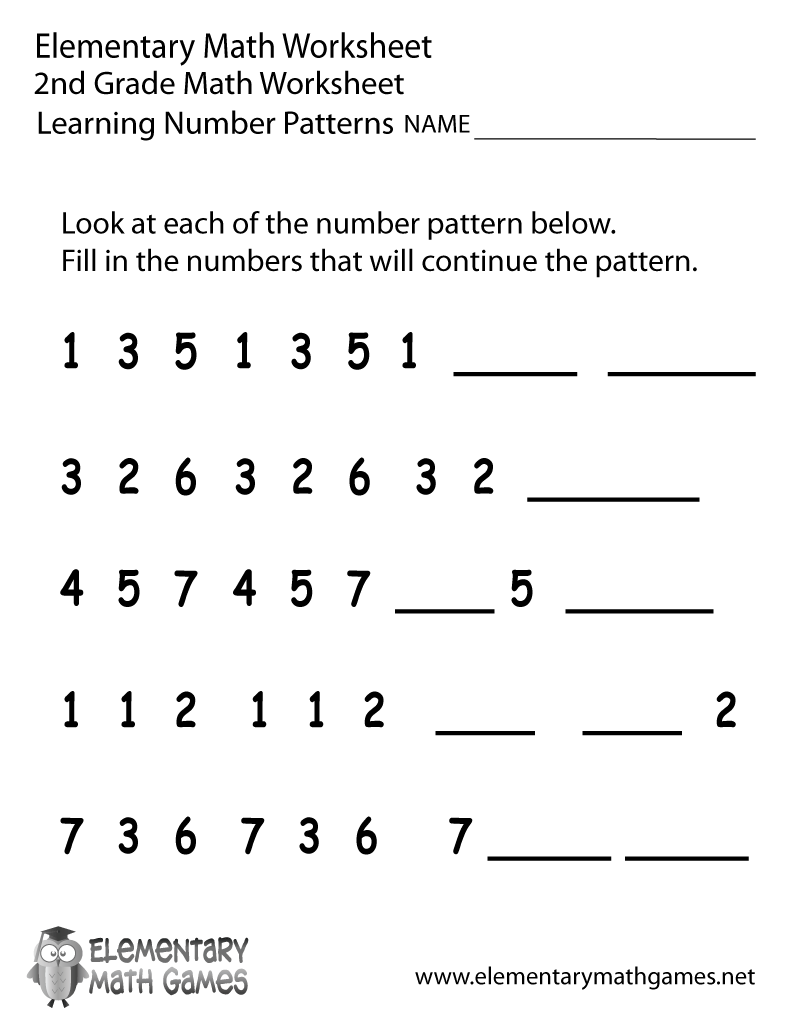 Printable Pattern Worksheets 2nd Grade