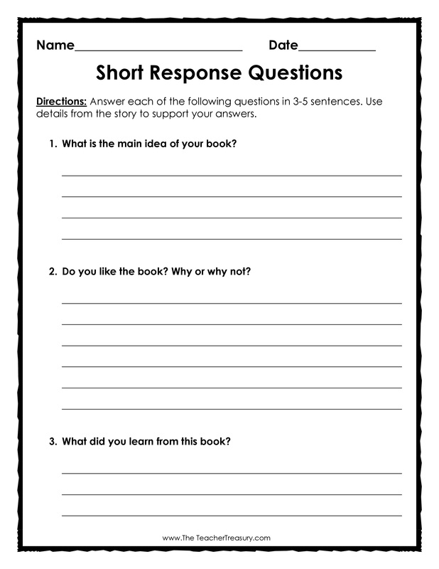 Short Response Questions Worksheets