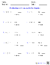 Linear Equations Slope-Intercept Worksheets