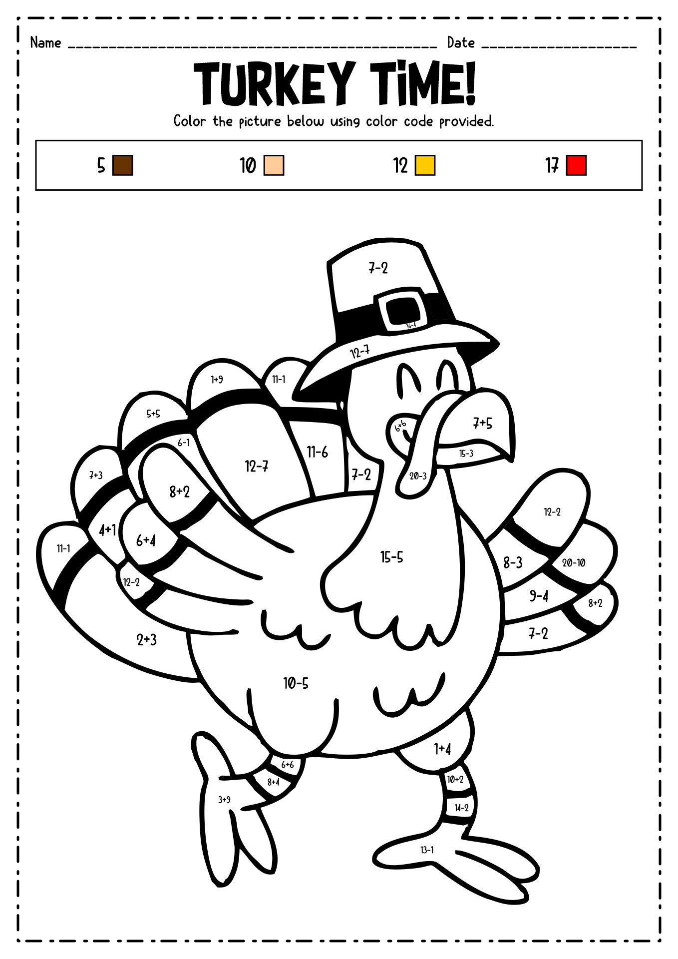 Turkey Math Coloring Pages