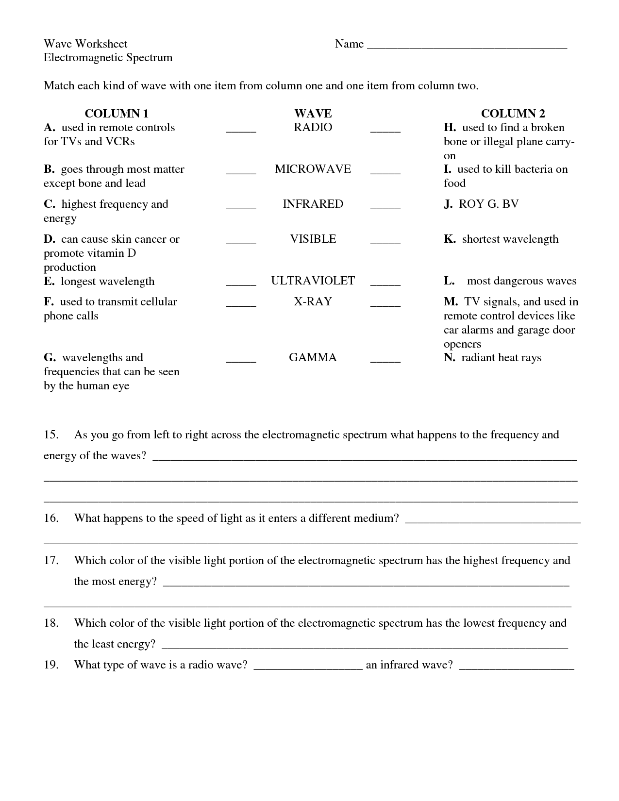 Forms Of Energy Worksheet Answers