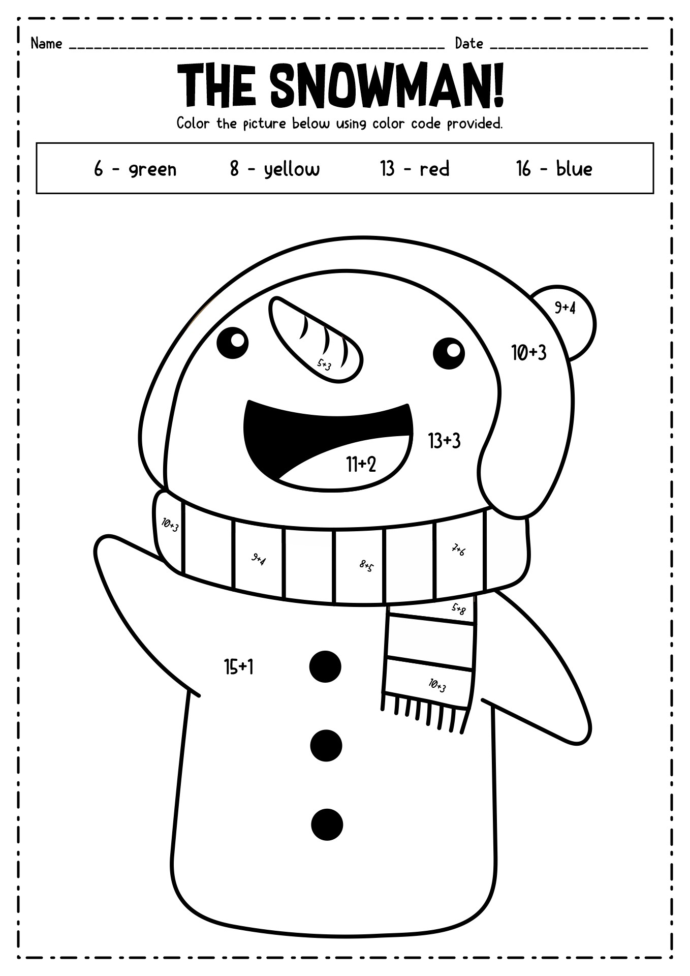 Winter Math Coloring Sheets Printable