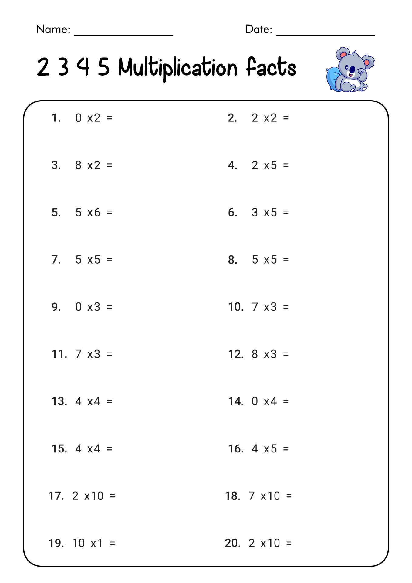 5s Multiplication Facts