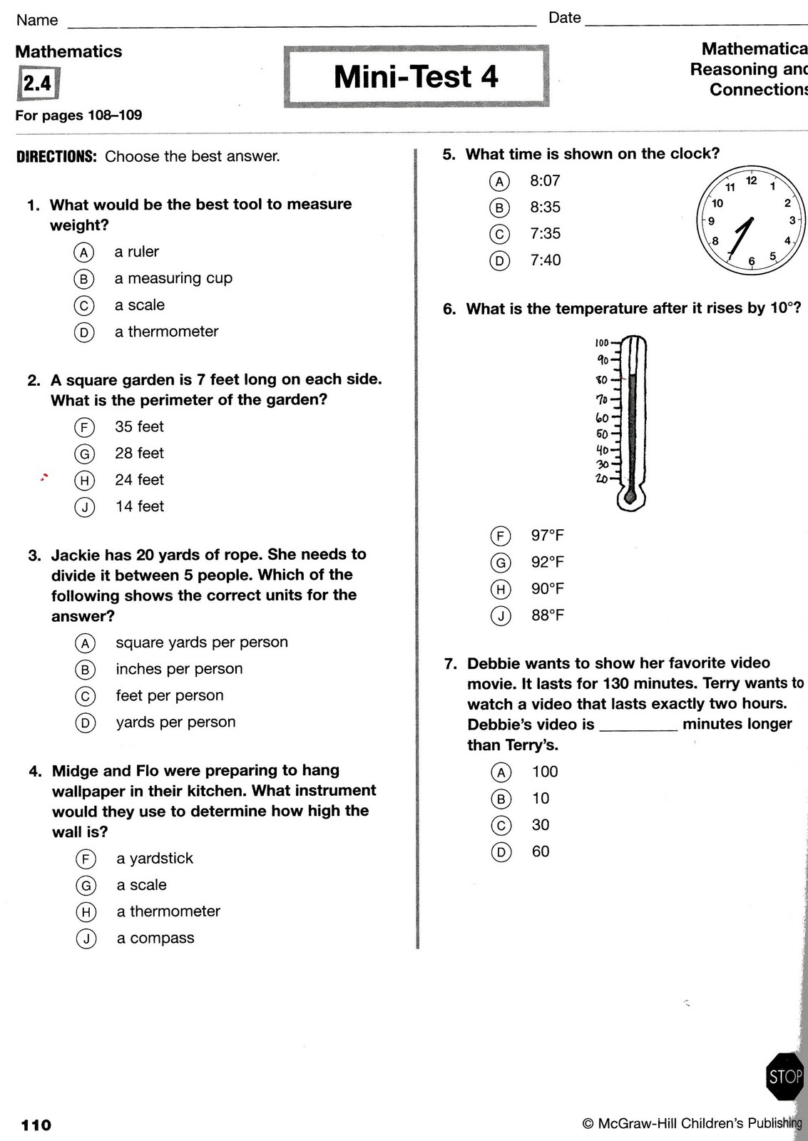 3rd Grade Math Assessment Test