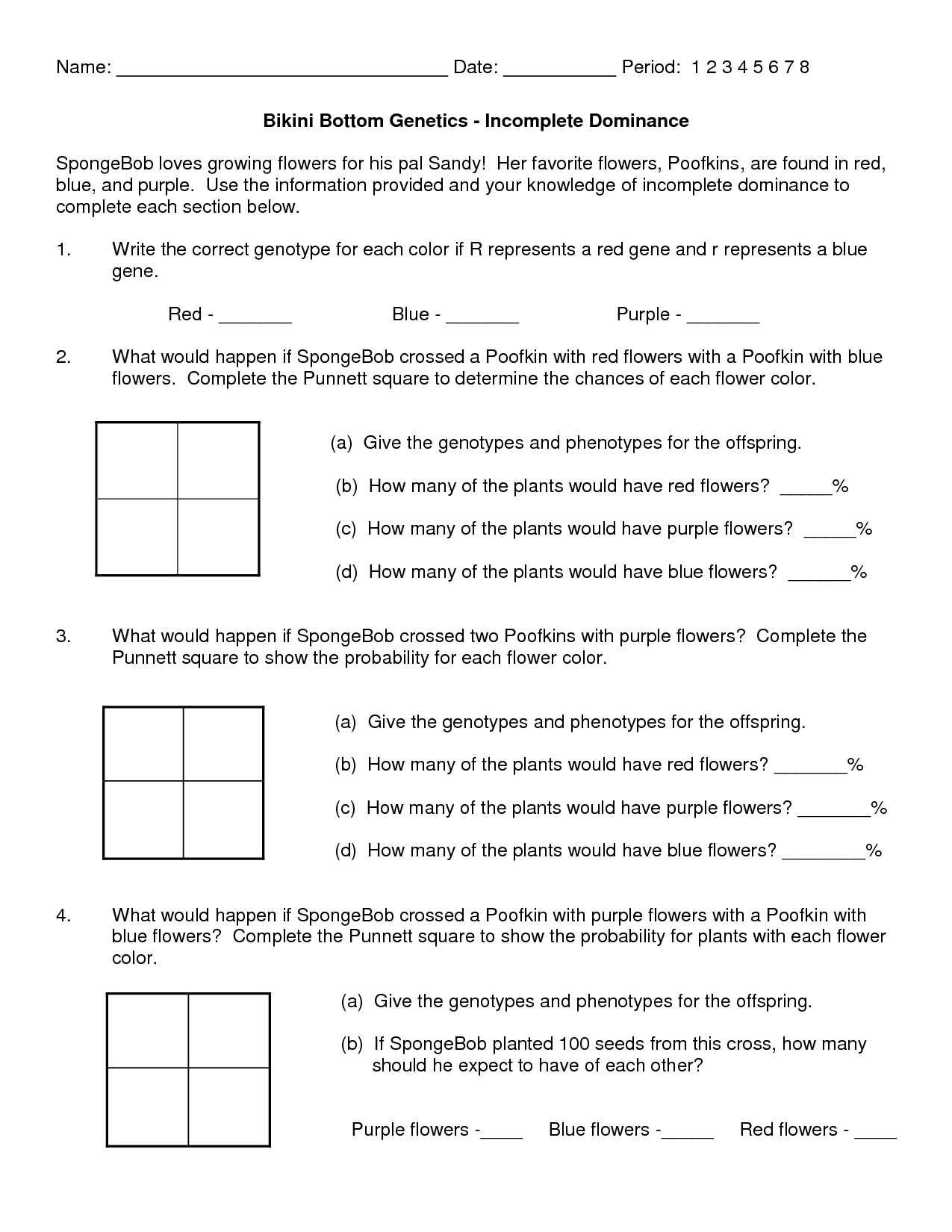 Genetics Problems Worksheet Answer Key