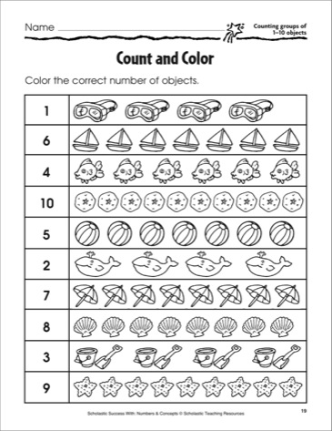 Counting and Color Worksheet 1 10