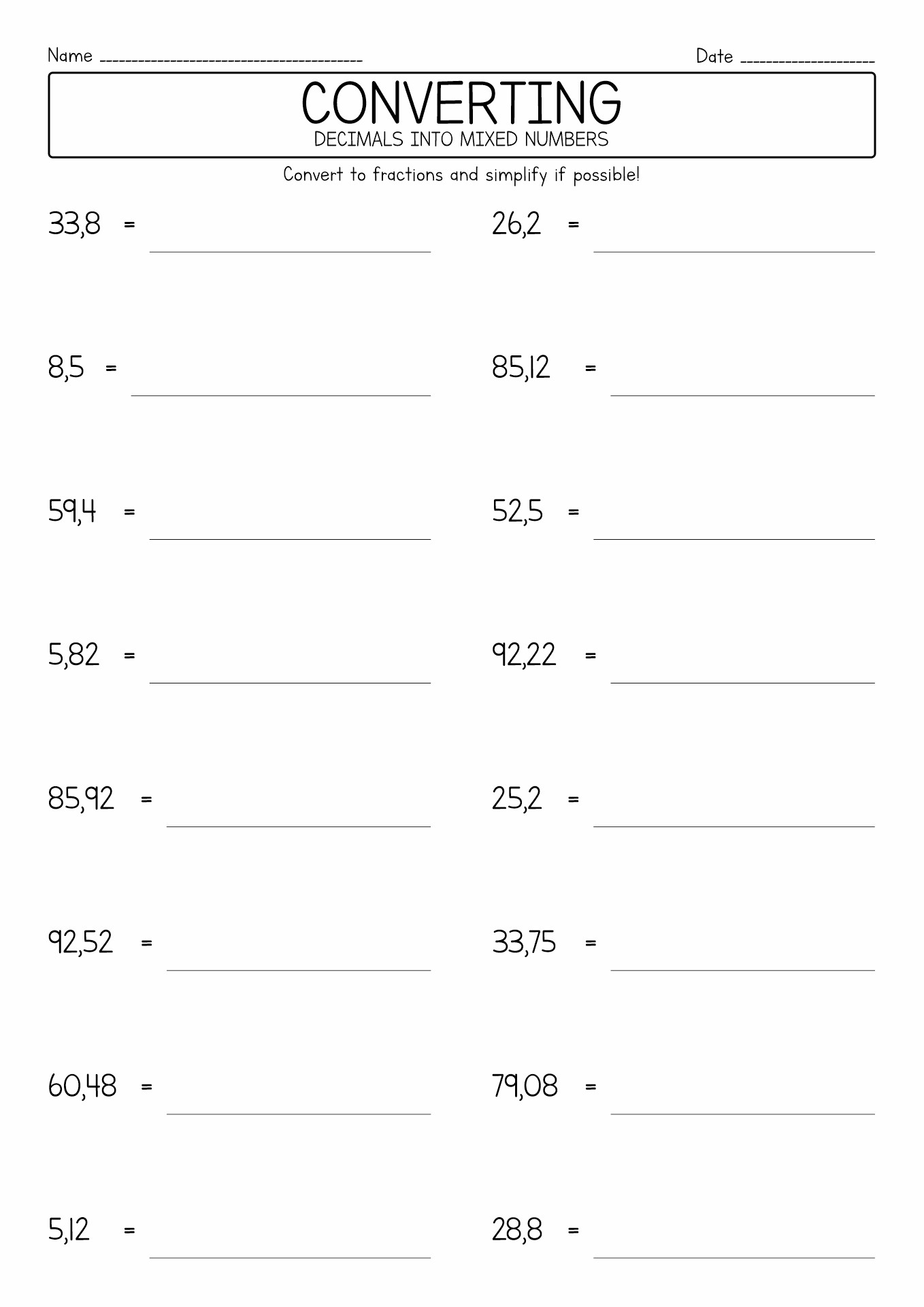 12 Best Images Of Printable Fraction Decimal Percent Worksheet Fraction Decimal Percent fraction-decimal-percent-chart-free-download