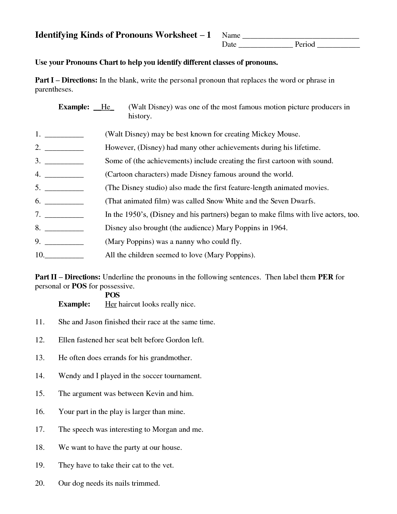 Personal Reflexive And Intensive Pronouns Worksheet