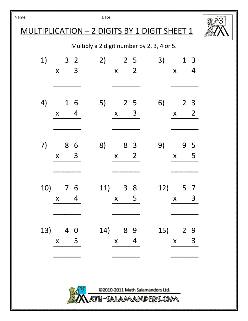 Math Multiplication Worksheets 3rd Grade