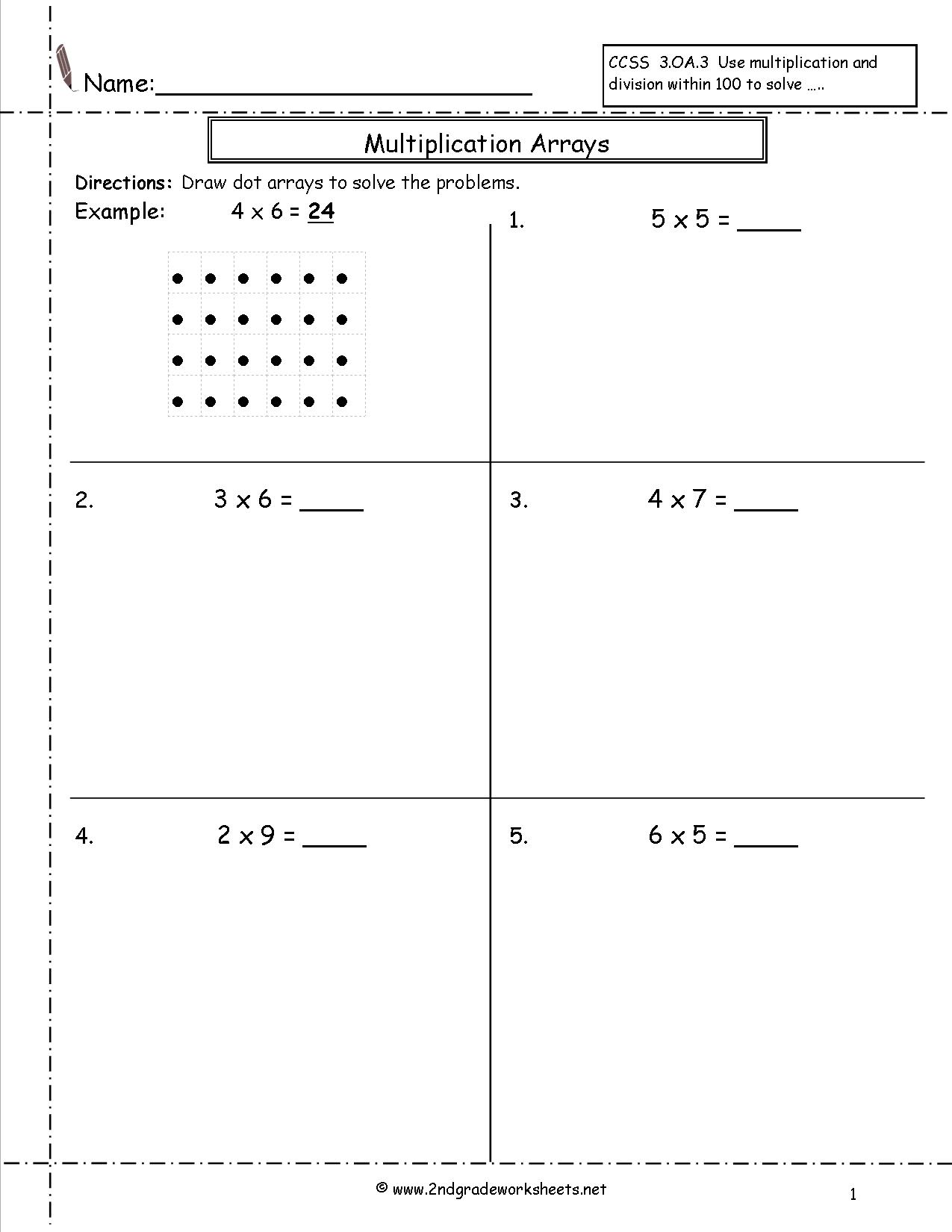 2nd Grade Array Multiplication Worksheets