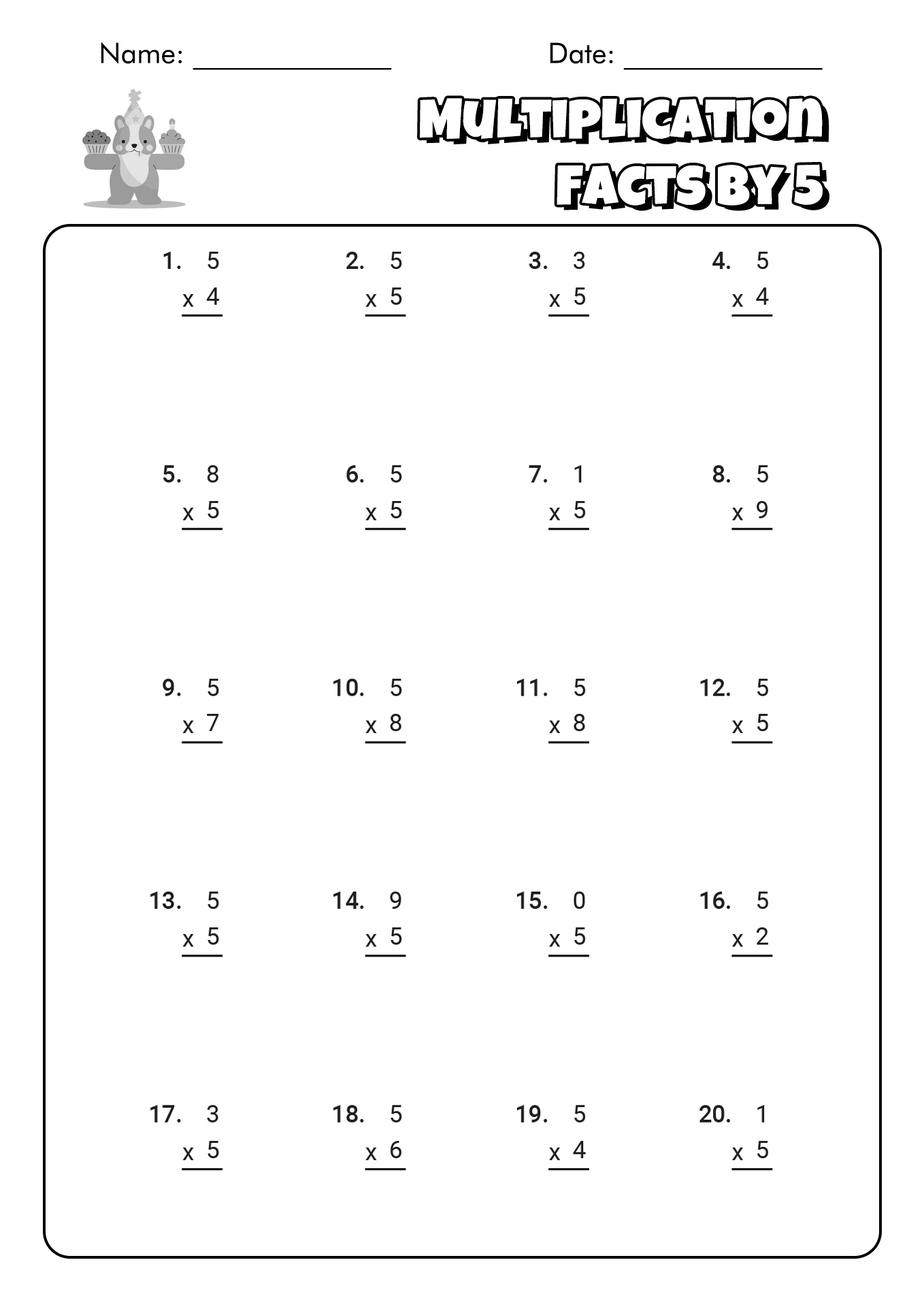 Multiplication Worksheets 5s