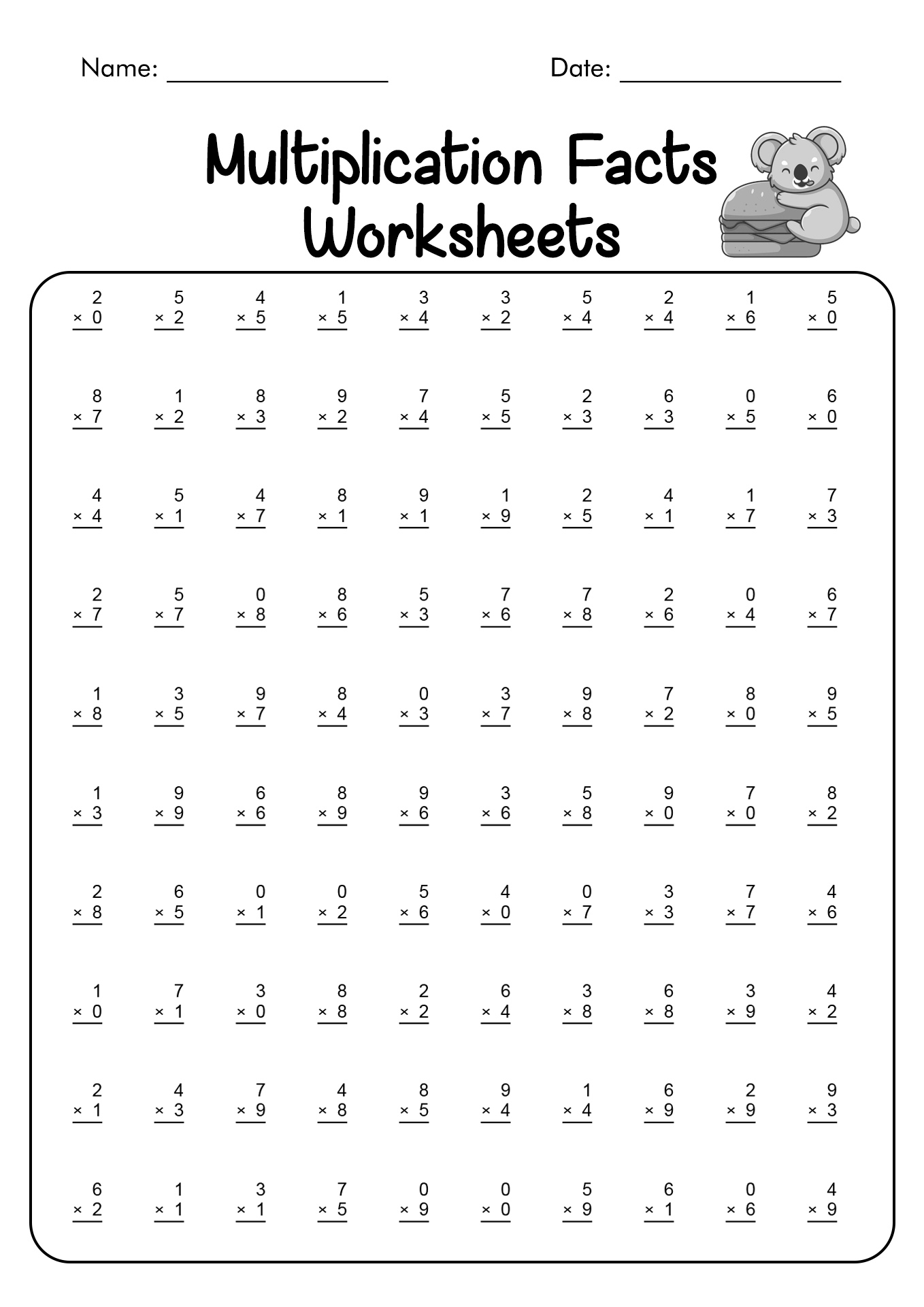 Multiplication Facts 0 5 Worksheets Pdf