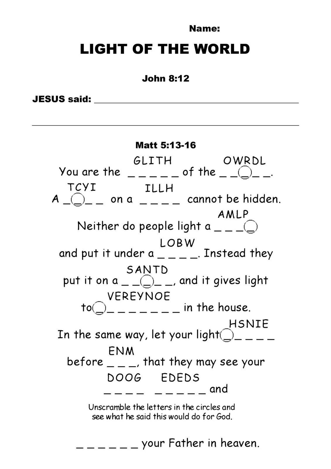13 Best Images of Light Of The World Worksheets - Printable Bible