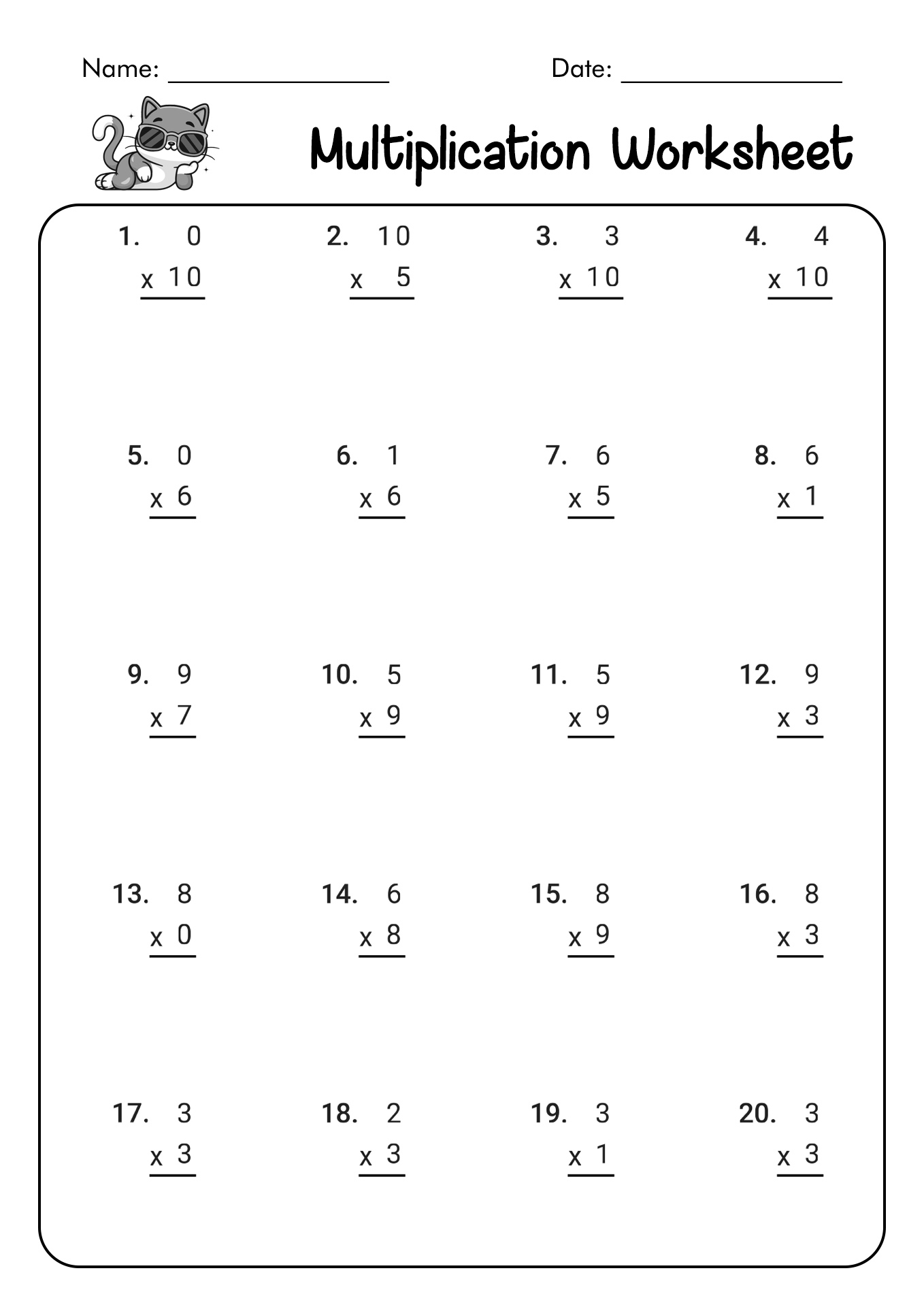 Multiplication Sheet Easy