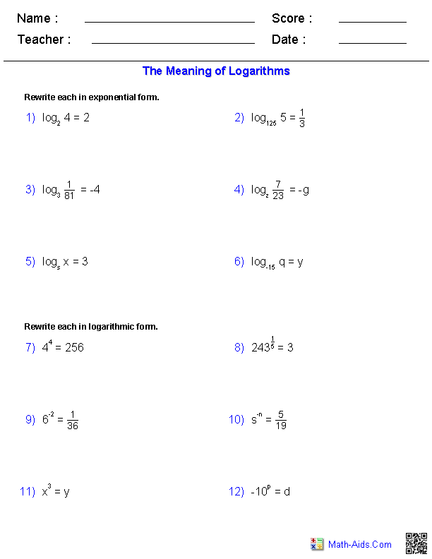 Properties of Logarithms Algebra 2 Worksheet Answers