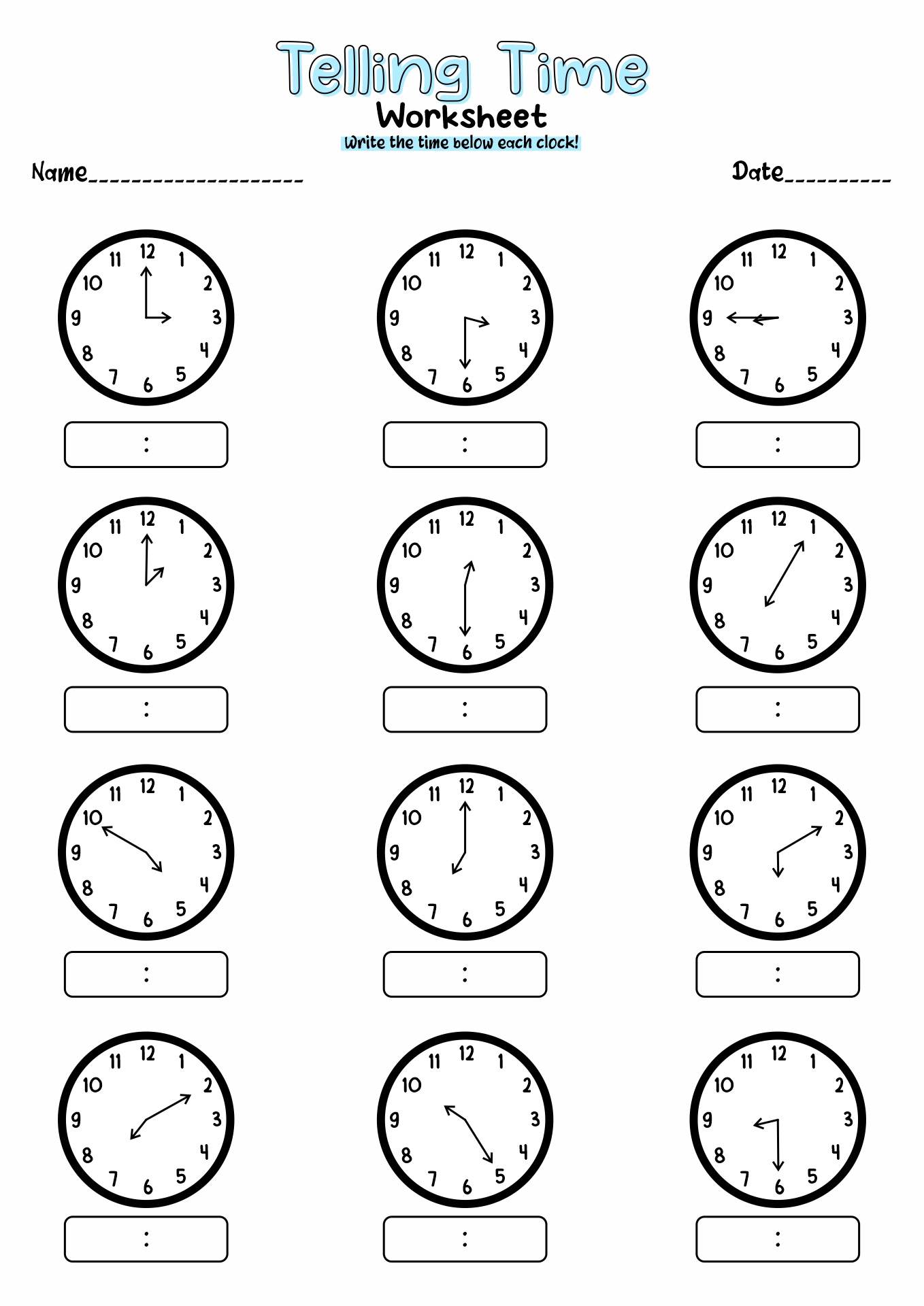 Free Printable Telling Time Worksheets For 3rd Grade