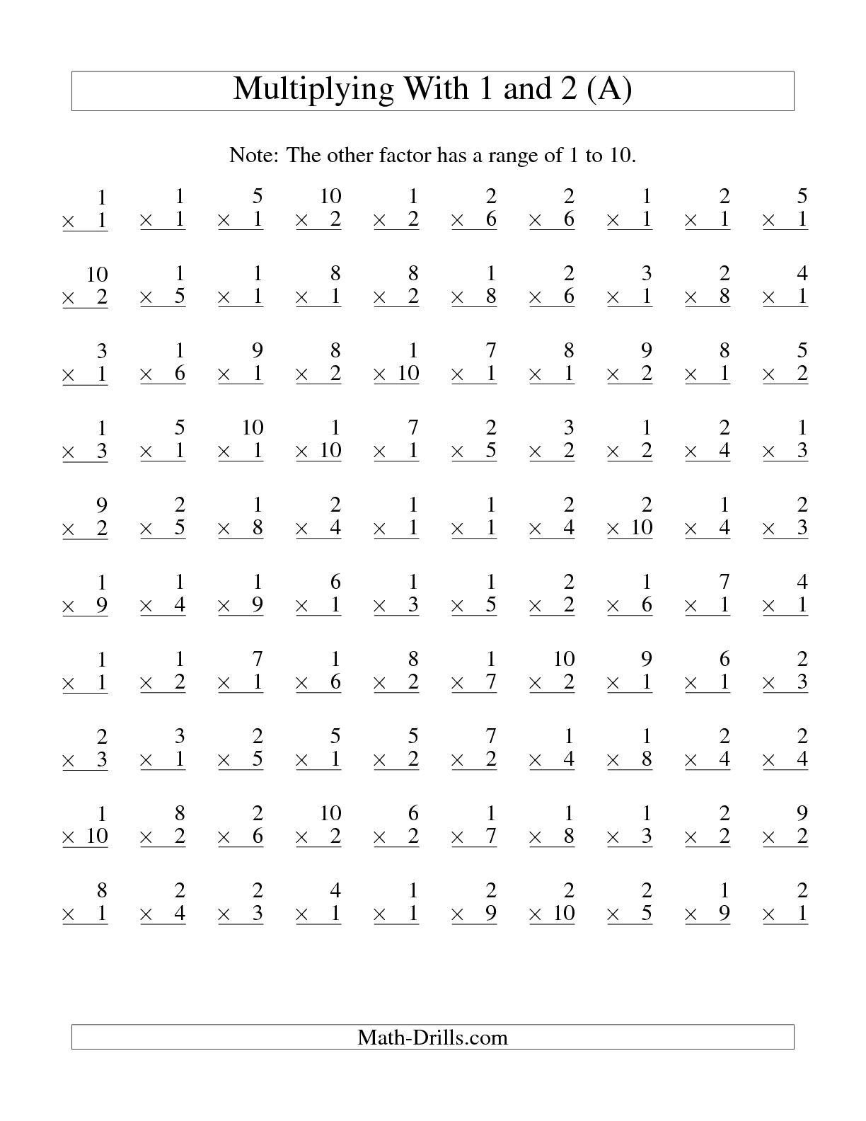 100 Multiplication Facts Worksheet