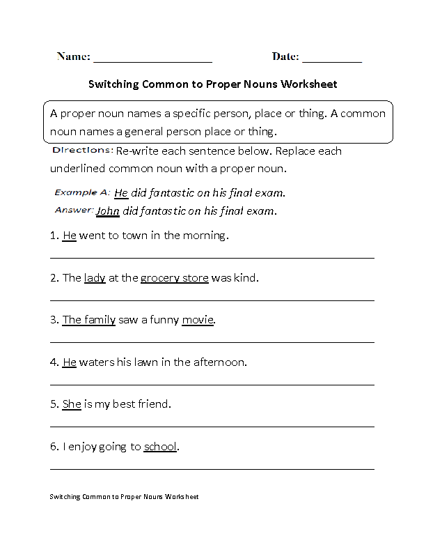 Free Noun Worksheets For Middle School