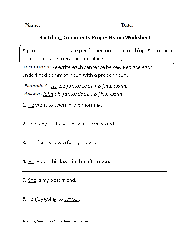 Proper Noun Worksheet High School