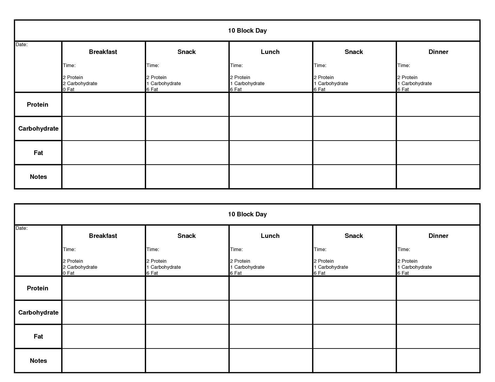 Daily Food Tracking Worksheet