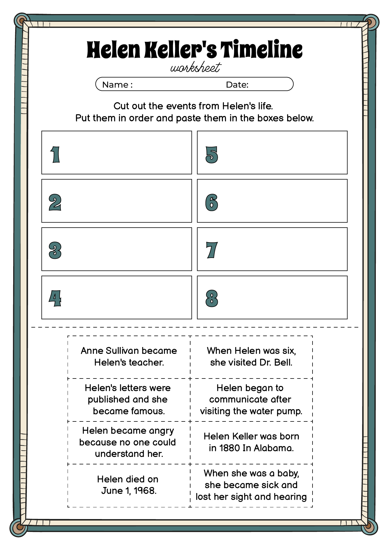 Helen Keller Reading Comprehension Worksheet Helen Keller Reading Comprehension Worksheet