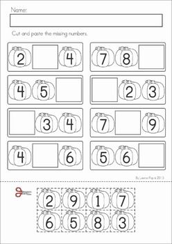 Kindergarten Cut and Paste Math Worksheets Missing Numbers