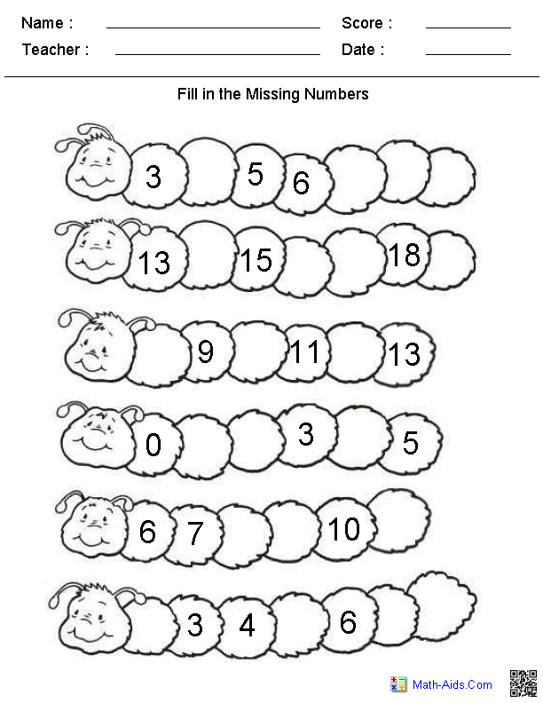 Kindergarten Worksheets Fill in the Missing Numbers 1 to 20
