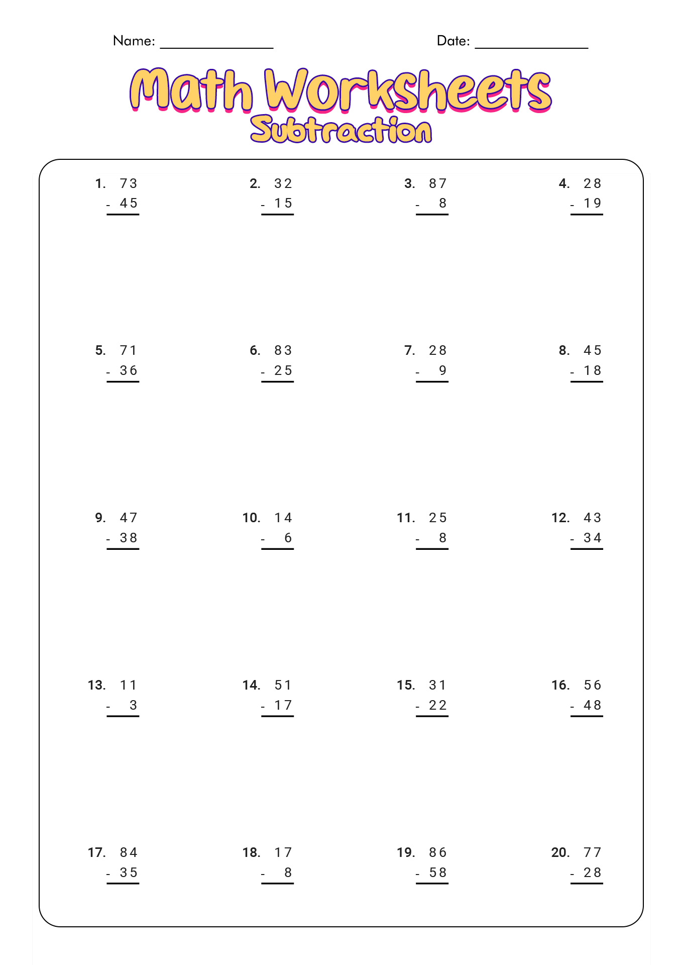 12 Best Images Of First Grade Subtraction Math Worksheets Printable