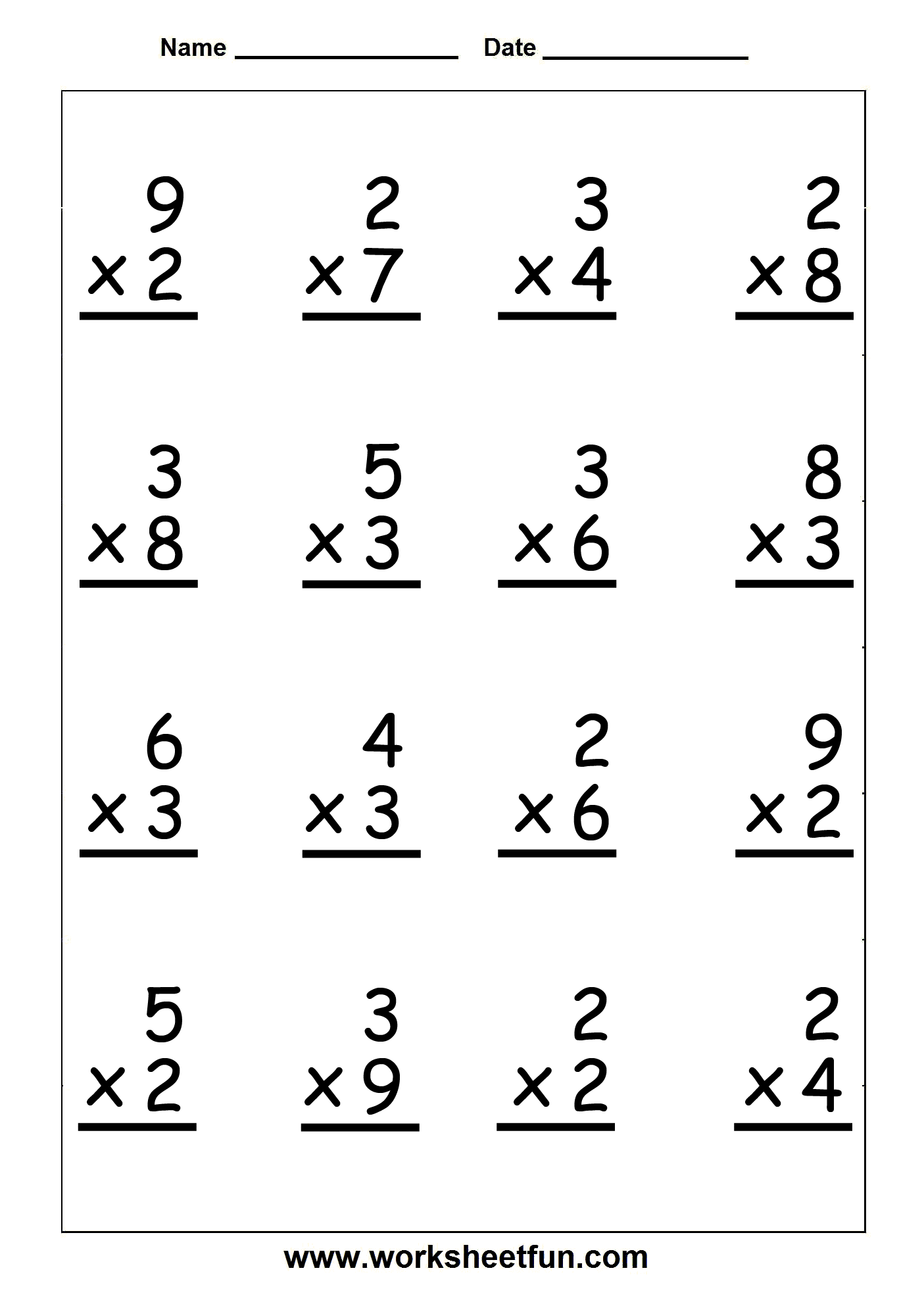 Third Grade Timed Multiplication Worksheets