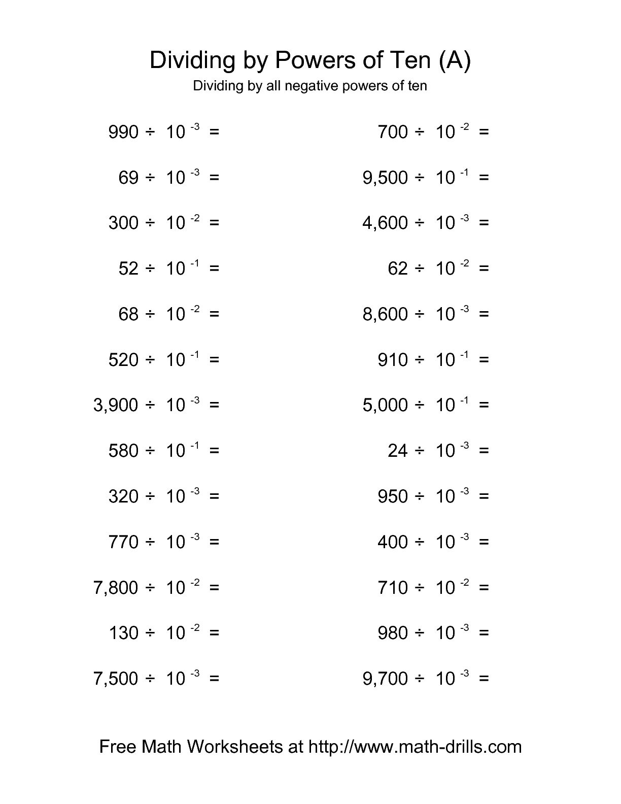 Converting Numbers Into Powers Of Ten Worksheet