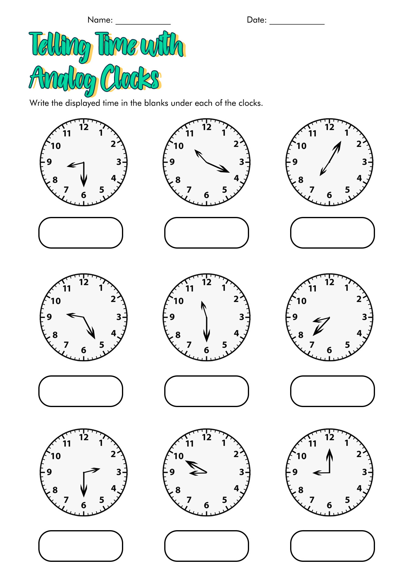 Free Printable 2nd Grade Time Worksheets