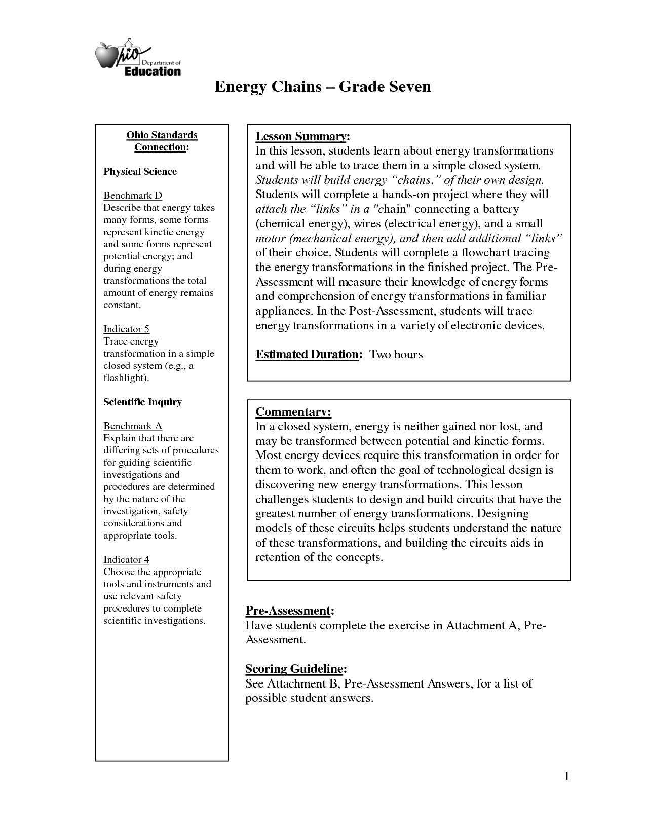 Science Worksheets Energy Transformation