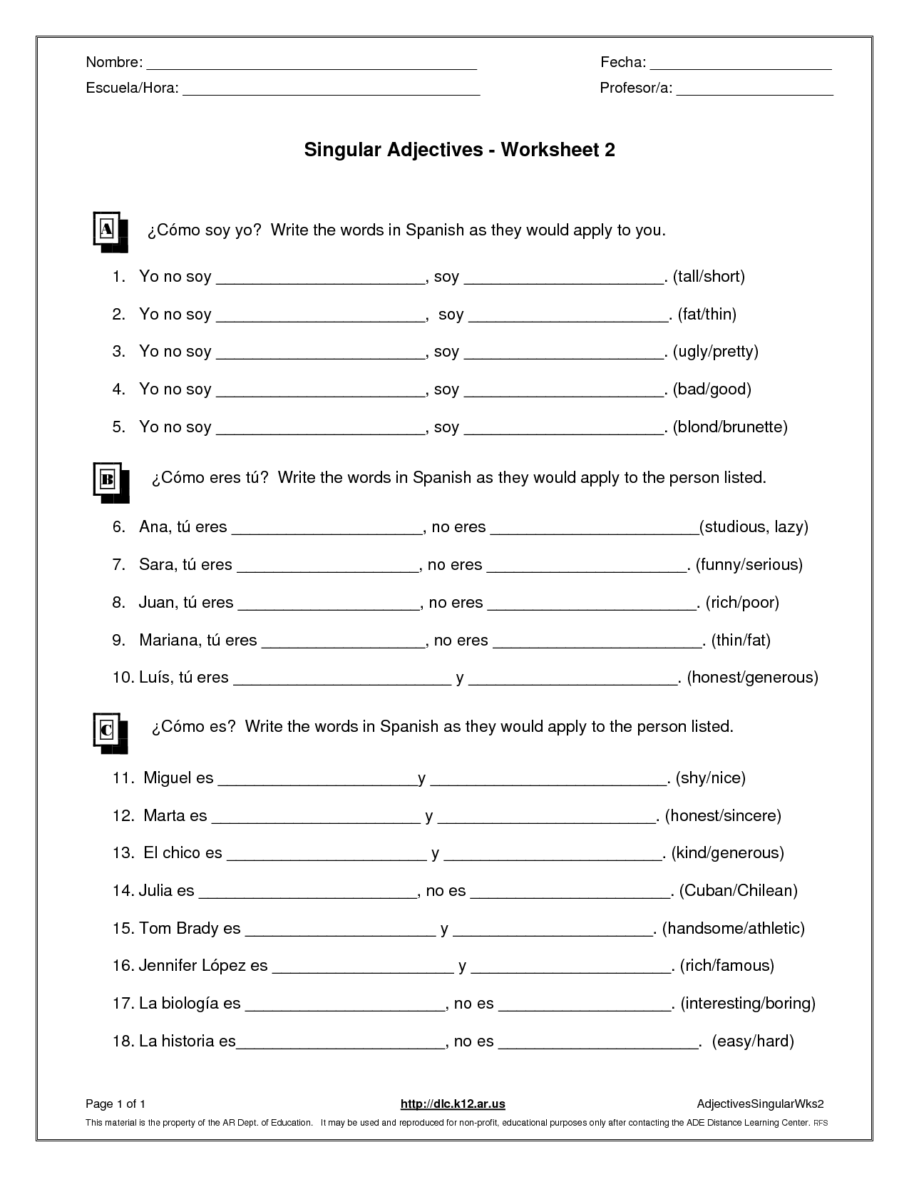 12 Best Images of Spanish Possessive Adjectives Worksheet - Spanish