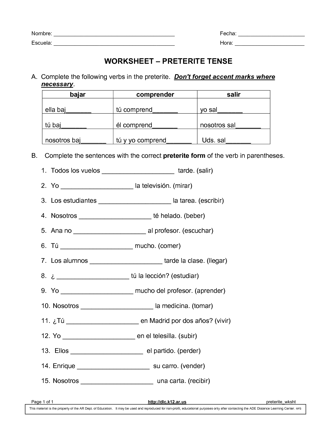 10 Best Images Of AR Verb Conjugation Worksheets Preterite Spanish Verbs Worksheets Examples