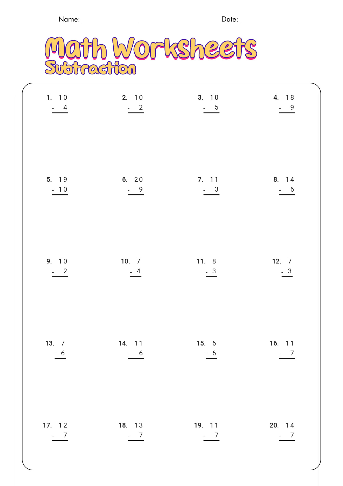 Addition And Subtraction Practice 1st Grade 1st Grade Place Value And