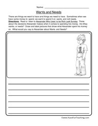 Needs and Wants First Grade Worksheets