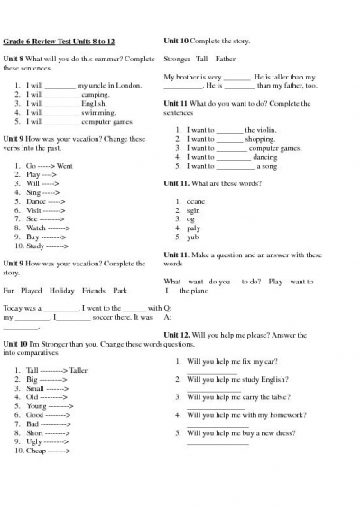 6 Grade English Worksheets Printable