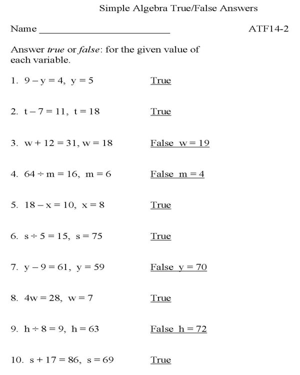 Algebra Math Worksheets