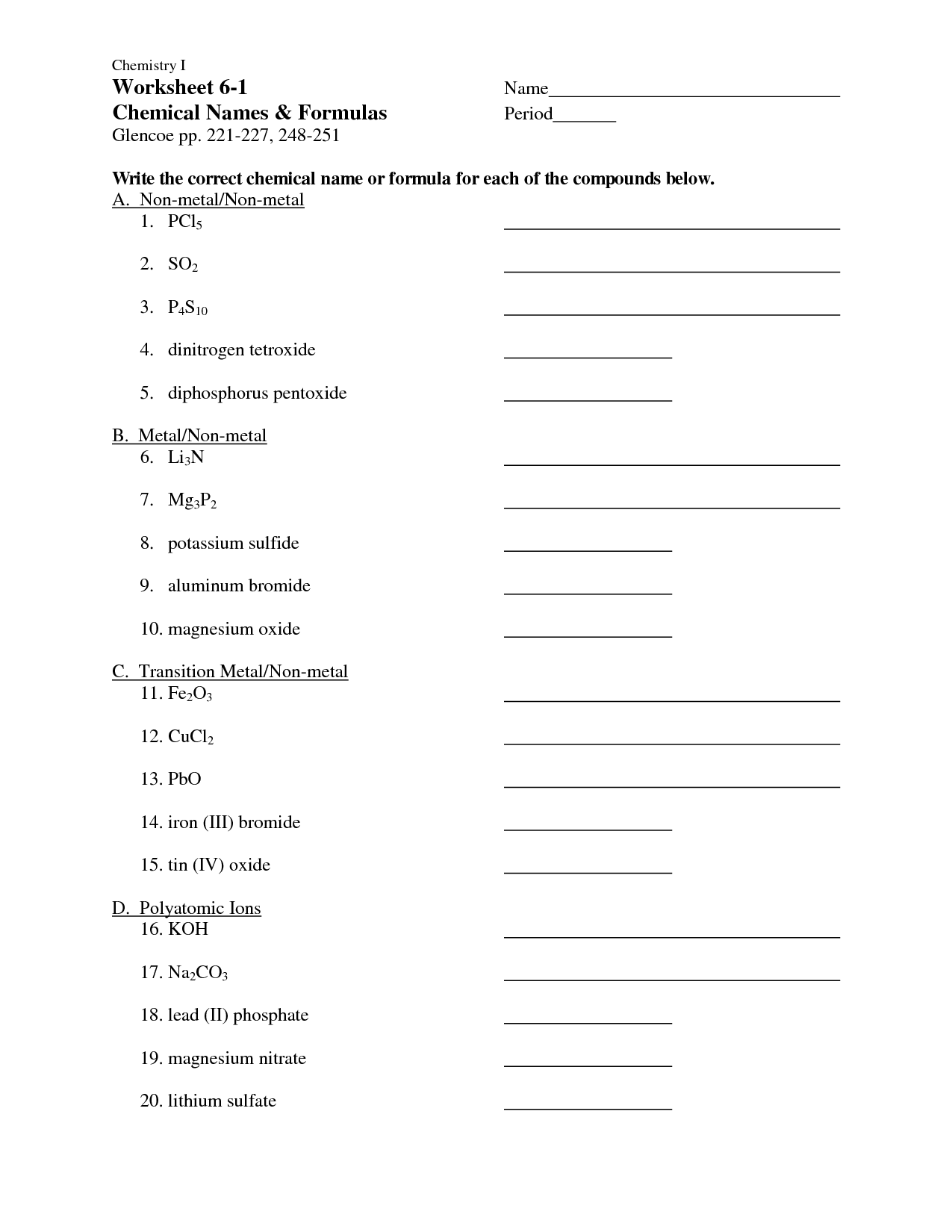 12 Best Images of Chemical Formulas Worksheet  Chemical Names and Formulas Worksheet Answers 