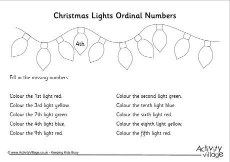 Christmas Ordinal Number Worksheet