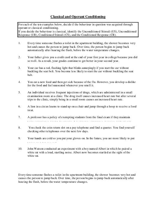 20 Best Images of Classical Conditioning Worksheet With Answers Classical and Operant 20 Best Images of Classical Conditioning Worksheet With Answers Classical and Operant