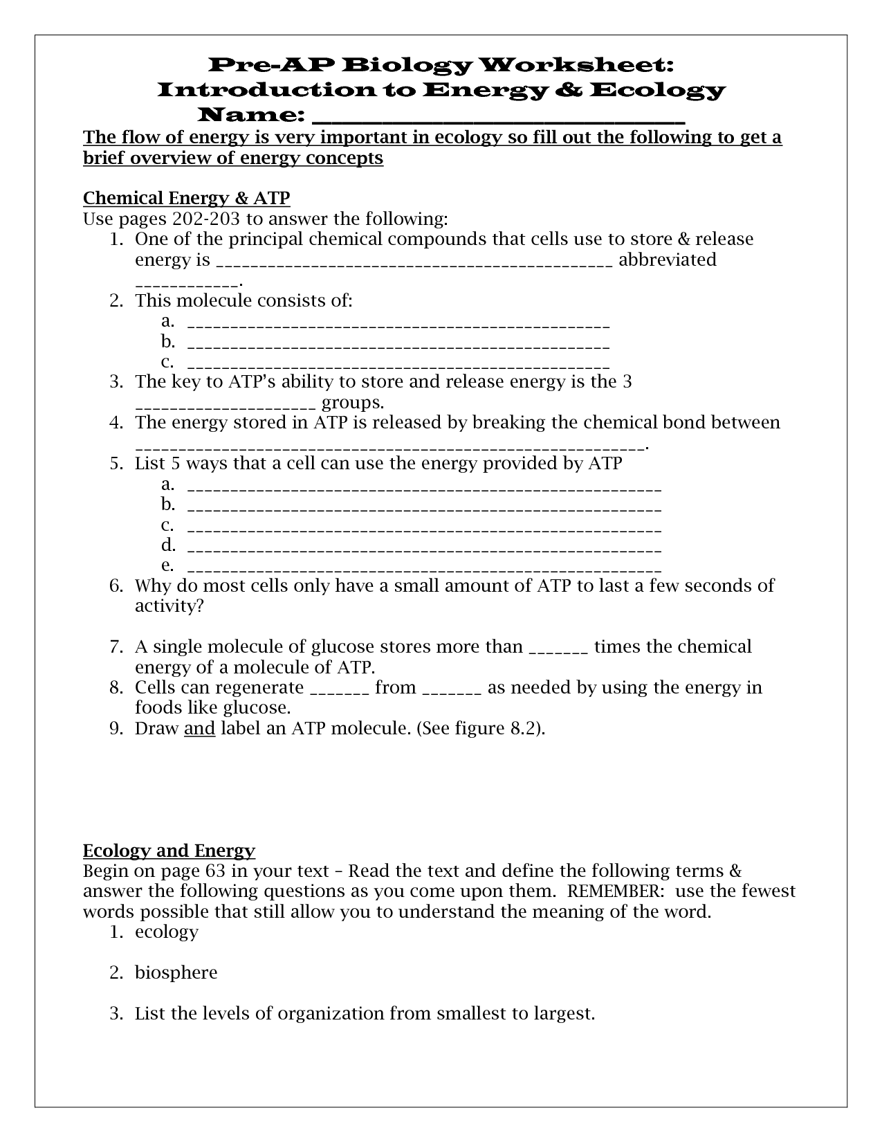 Levels Of Biological Organization Worksheet