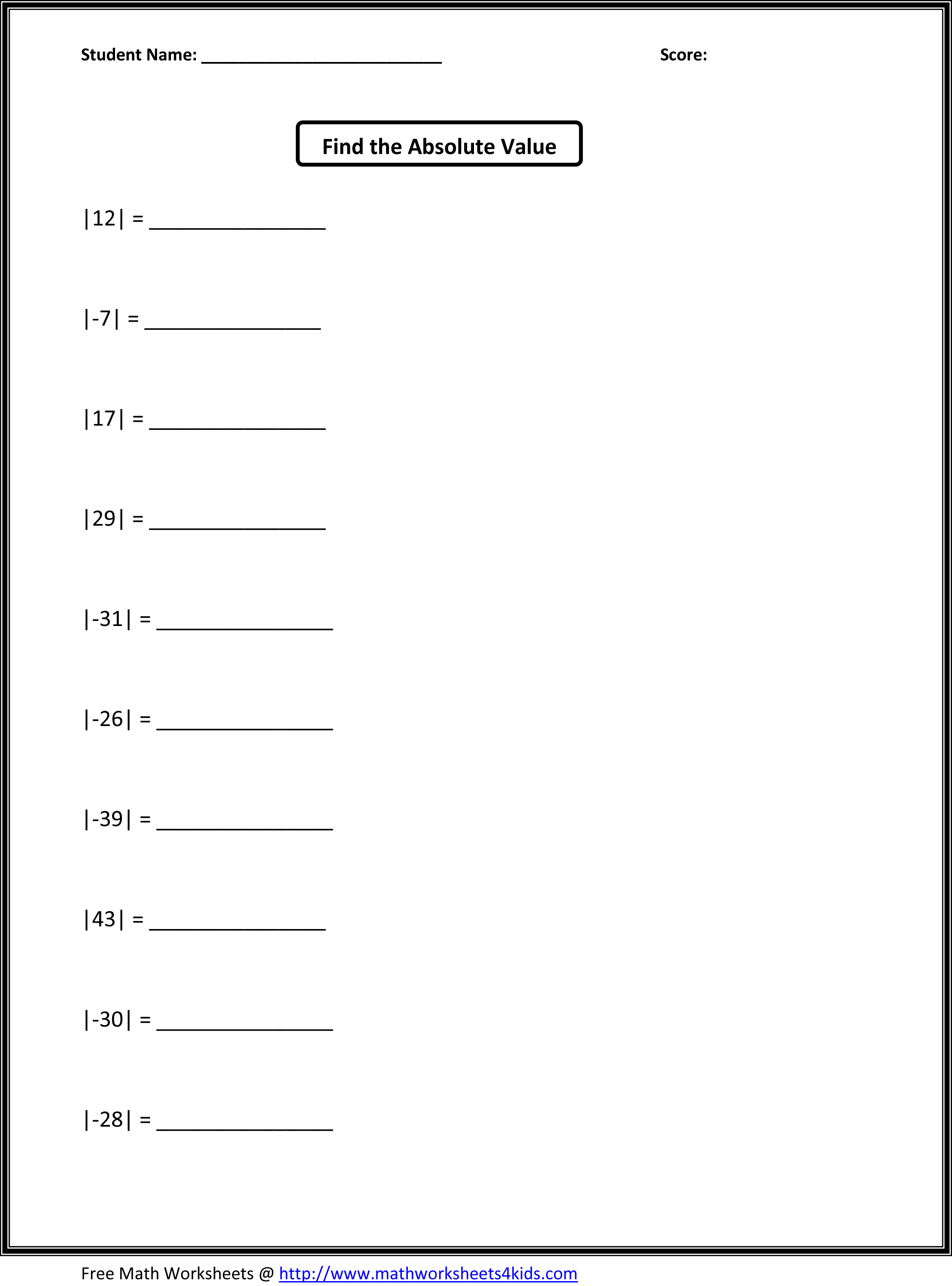 14 Best Images Of Absolute Value Problems Worksheet Absolute Value Equations 8th Grade Math