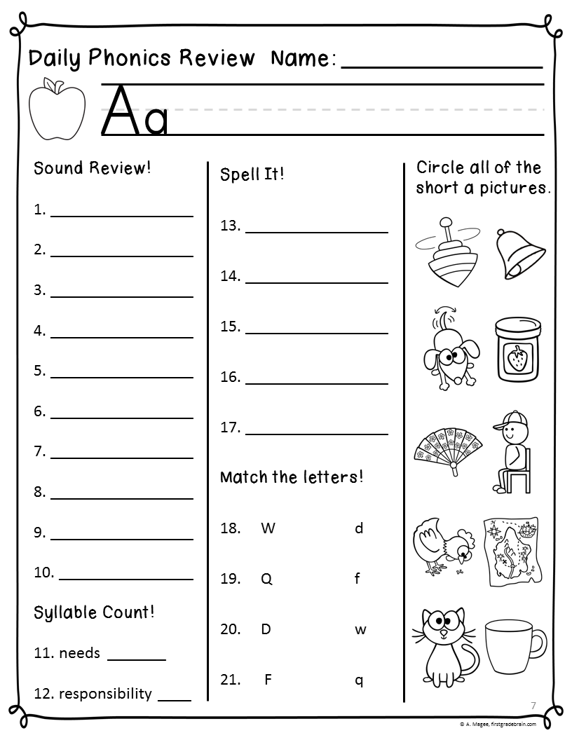 First Grade Reading Phonics Worksheets