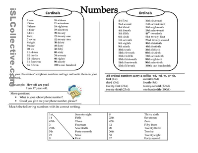  Printable Cardinal and Ordinal Number Worksheets