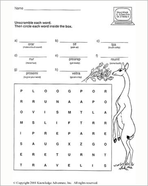 Kids' Word Scramble Printable Worksheets English