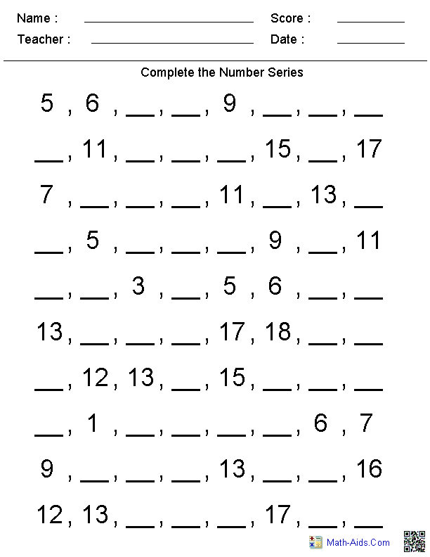 Number Patterns Worksheets Kindergarten