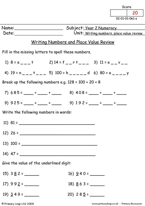 Number Place Value Worksheets
