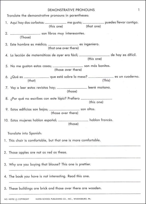 Worksheet 1 Possessive Adjectives Answer Key Spanish