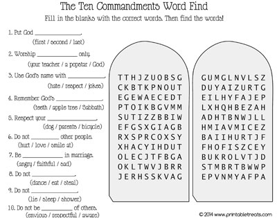 Ten Commandments Word Search Printable